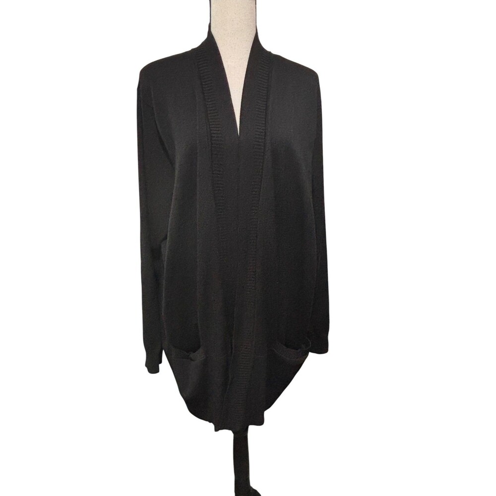 89th & Madison Black Open Design Cardigan Sweater Sz 3X Pockets